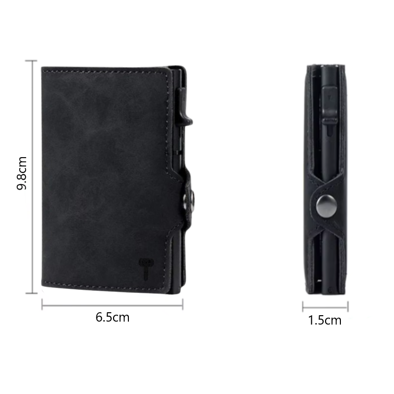 Hammer&Hide Genuine Saddle Leather Pop Up Wallet-Black with Black Aluminum case - Unisex