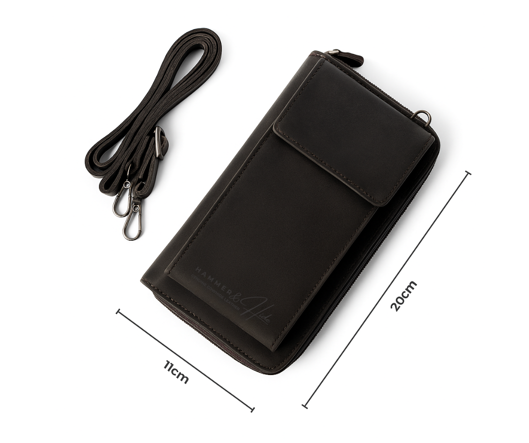 Reptronic Hammer&Hide Crossbody Sling Bag Purse: Genuine Saddle Leather