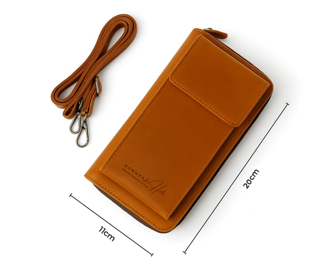 Reptronic Hammer&Hide Crossbody Sling Bag Purse: Genuine Saddle Leather