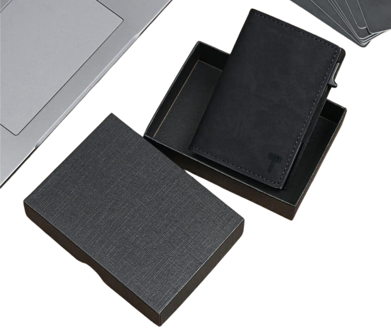 Hammer&Hide Genuine Saddle Leather Pop Up Wallet-Black with Black Aluminum case - Unisex