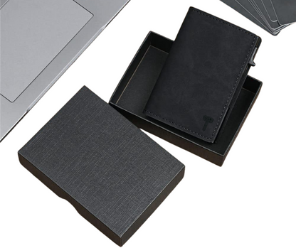 Hammer&Hide Genuine Saddle Leather Pop Up Wallet-Black with Black Aluminum case - Unisex