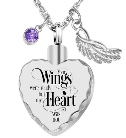 Memorial Safe Keeping Pendant: Your Wings Were Ready-Heart Patterned Edge