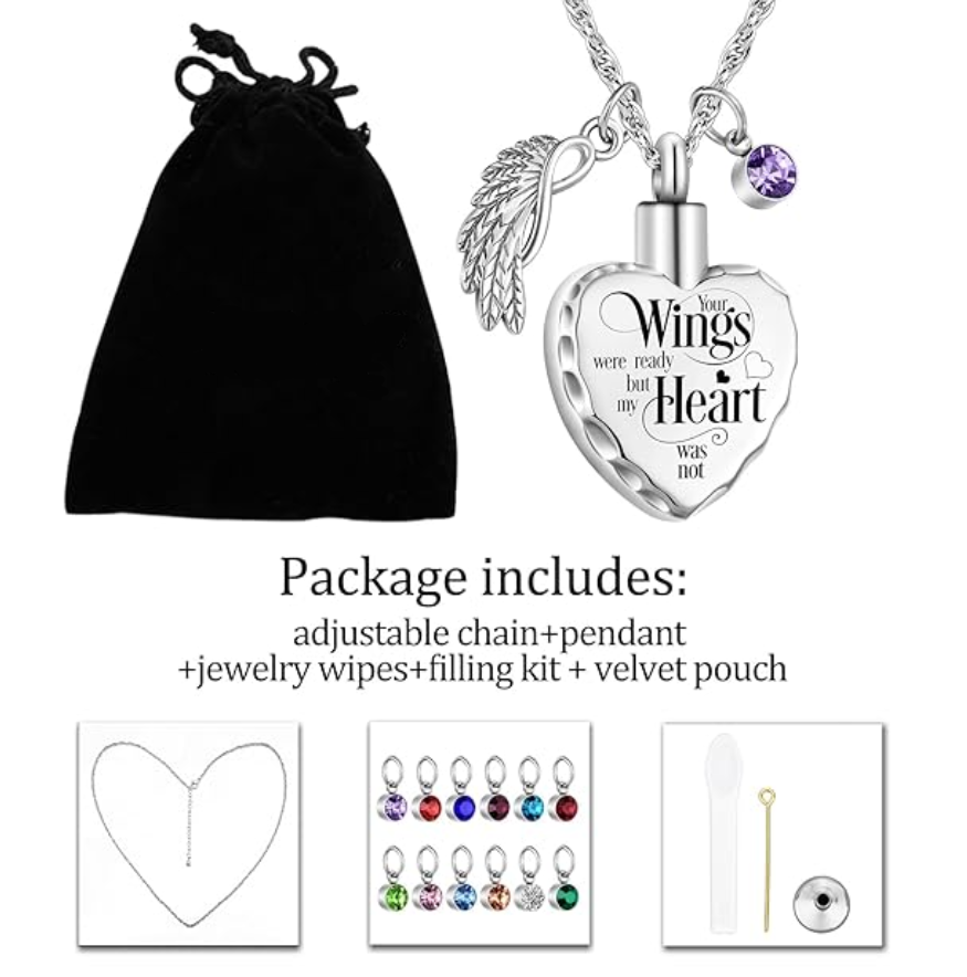 Memorial Safe Keeping Pendant: Your Wings Were Ready-Heart Patterned Edge