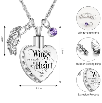 Memorial Safe Keeping Pendant: Your Wings Were Ready-Heart Patterned Edge