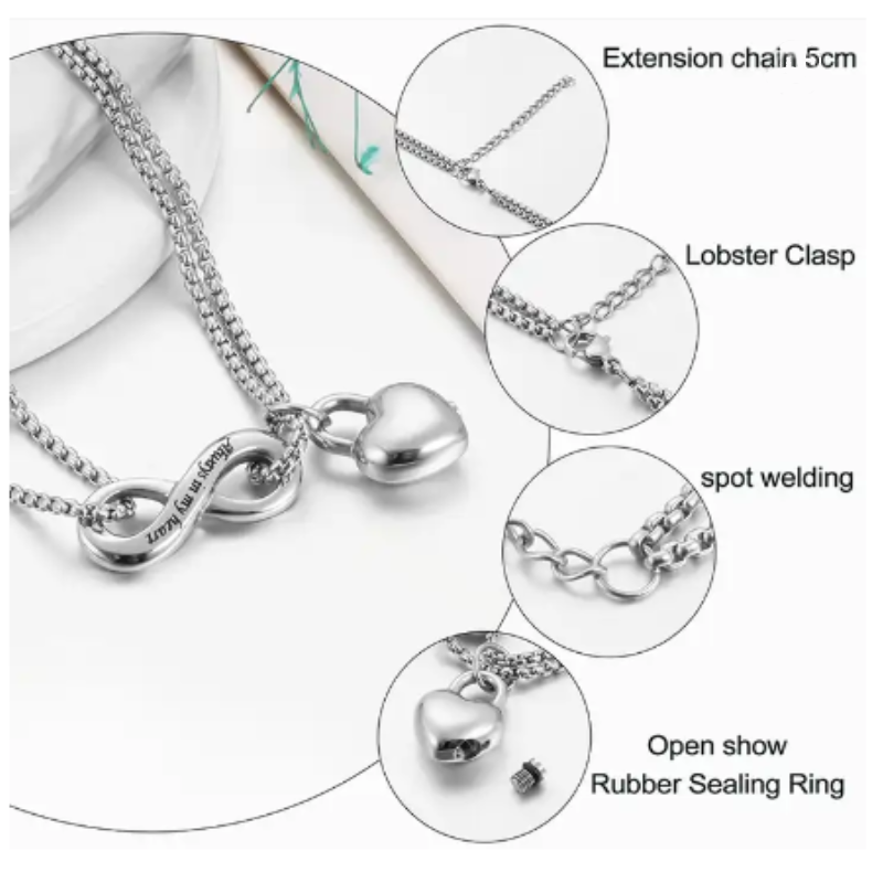 Reptronic -Memorial Pendant with Infinity and Lock shaped in a heart