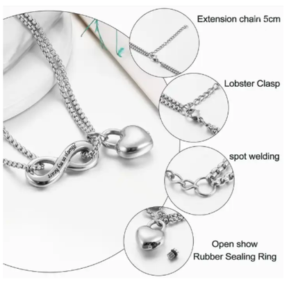 Reptronic -Memorial Pendant with Infinity and Lock shaped in a heart