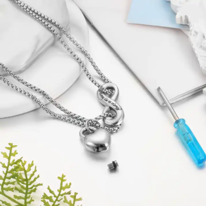 Reptronic -Memorial Pendant with Infinity and Lock shaped in a heart