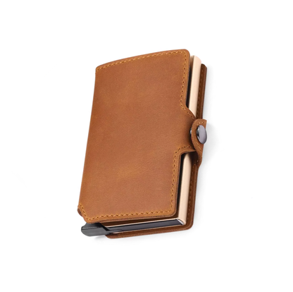 Hammer&Hide PU leather Pop up wallet - Light Brown with Rose Gold Aluminum frame