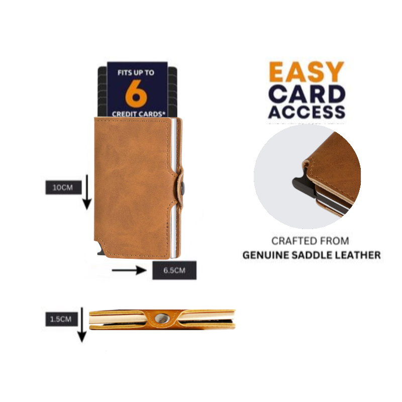 Hammer&Hide PU leather Pop up wallet - Light Brown with Rose Gold Aluminum frame