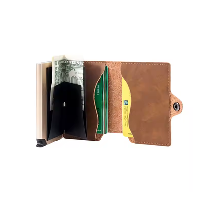 Hammer&Hide PU leather Pop up wallet - Light Brown with Rose Gold Aluminum frame