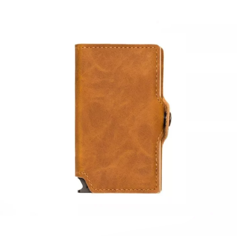 Hammer&Hide PU leather Pop up wallet - Light Brown with Rose Gold Aluminum frame
