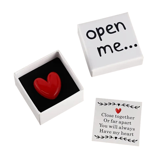 Message in a box with Red Resin Heart: Close together or far apart message
