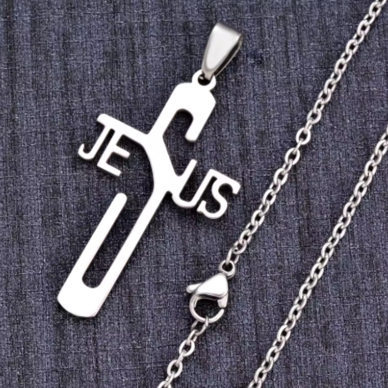 Reptronic Stainless Steel Silver color Pendant with Necklace-The name Jesus