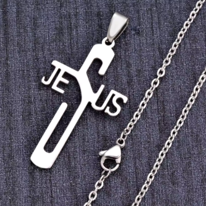 Reptronic Stainless Steel Silver color Pendant with Necklace-The name Jesus