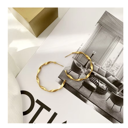 Reptronic Stainless steel Gold plated round earrings-Twisted Hoop Earrings