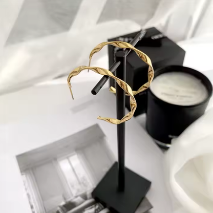 Reptronic Stainless steel Gold plated round earrings-Twisted Hoop Earrings