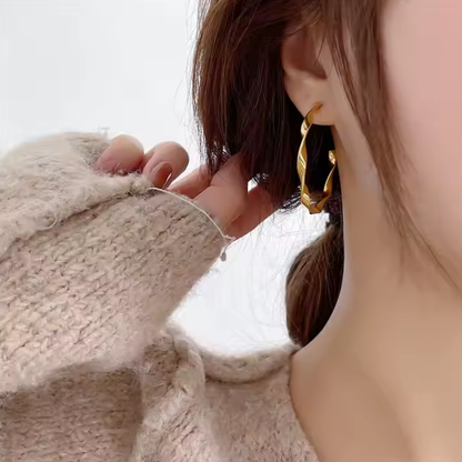 Reptronic Stainless steel Gold plated round earrings-Twisted Hoop Earrings
