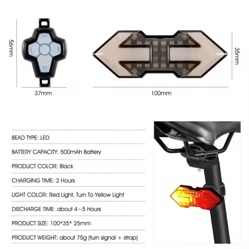 Bicycle Bike Hard Shell Case and LED Turn Signal Indicators Taillight