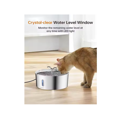 Reptronic Stainless Steel Large Pet Fountain with Water Level Window - 7L