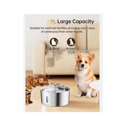 Reptronic Stainless Steel Large Pet Fountain with Water Level Window - 7L