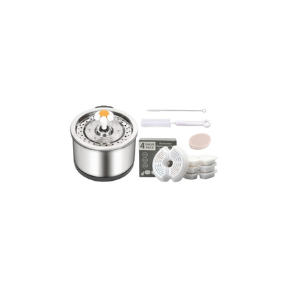 Silver SS pet water fountain with filters and cleaning kit - Value pack