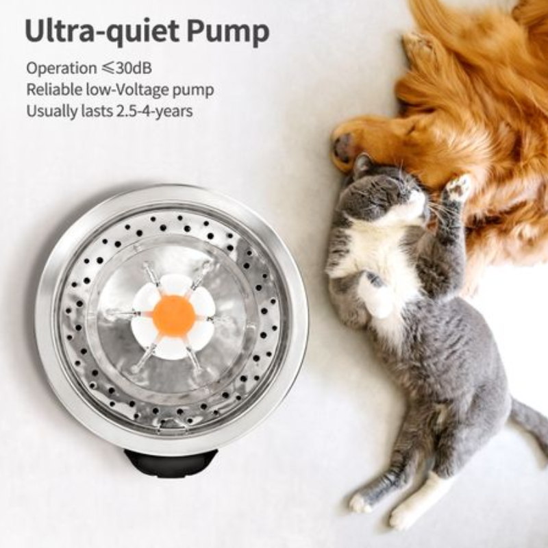 Silver SS pet water fountain with filters and cleaning kit - Value pack