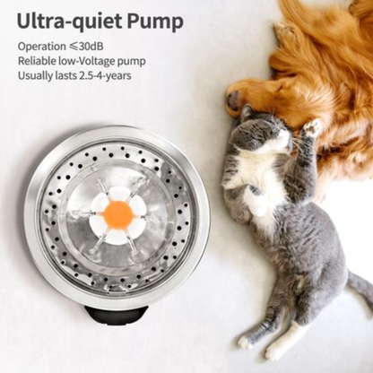 Silver SS pet water fountain with filters and cleaning kit - Value pack