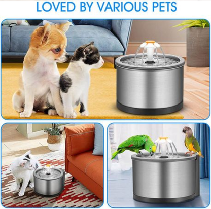 Silver SS pet water fountain with filters and cleaning kit - Value pack