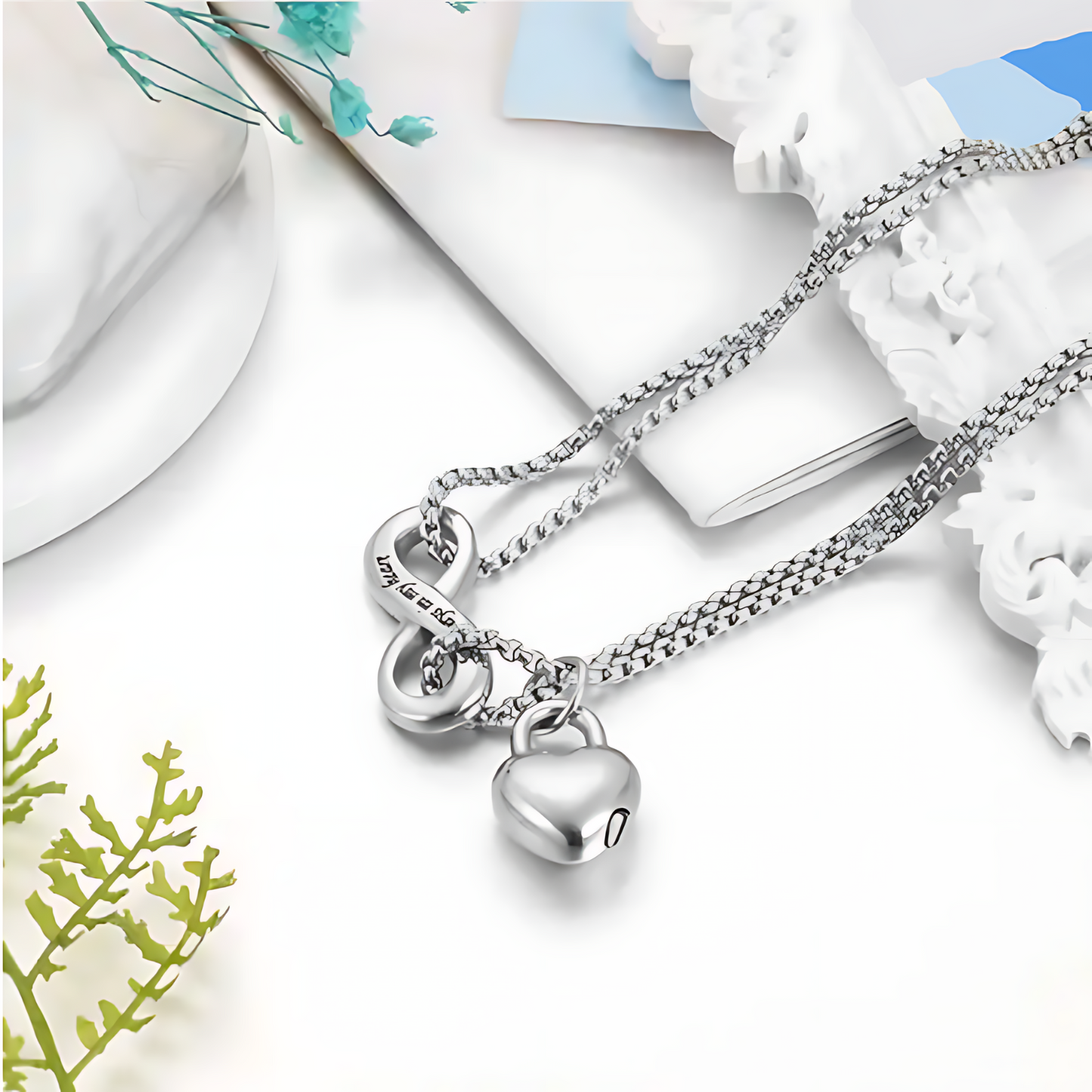 Reptronic -Memorial Pendant with Infinity and Lock shaped in a heart