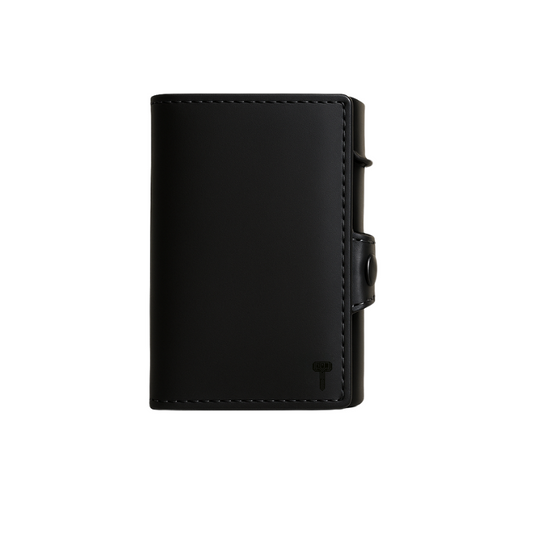 Hammer&Hide Genuine Saddle Leather Pop Up Wallet-Black with Black Aluminum case - Unisex