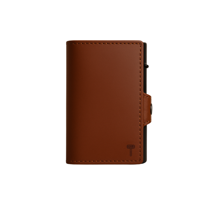 Hammer&Hide Genuine Saddle Leather Pop Up Wallet-Light Brown with Black Aluminum case - Unisex