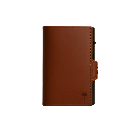 Hammer&Hide Genuine Saddle Leather Pop Up Wallet-Light Brown with Black Aluminum case - Unisex