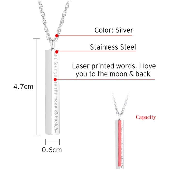 Memorial Safe Keeping Pendant - Vertical Bar - Love you to the moon and back