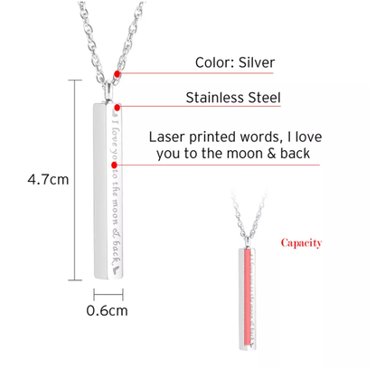 Memorial Safe Keeping Pendant - Vertical Bar - Love you to the moon and back