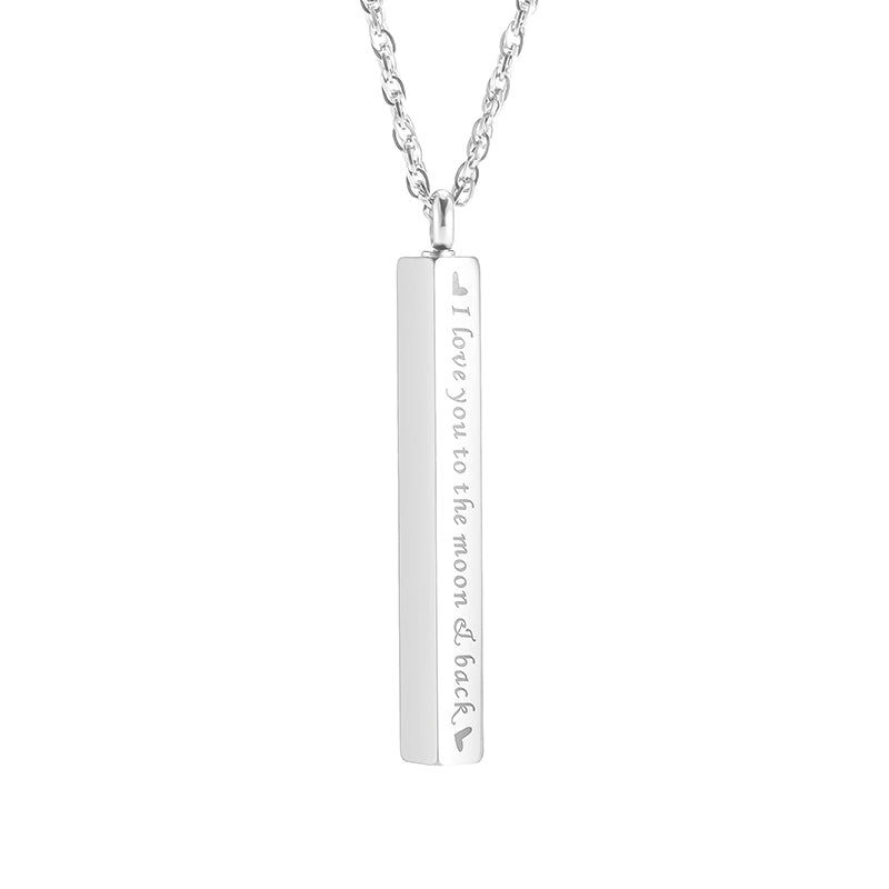 Memorial Safe Keeping Pendant - Vertical Bar - Love you to the moon and back