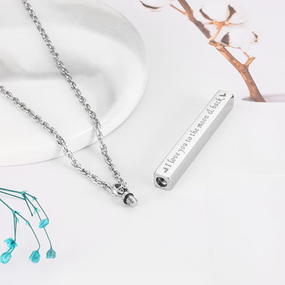 Memorial Safe Keeping Pendant - Vertical Bar - Love you to the moon and back